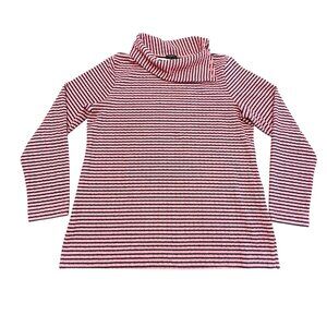 Talbots Sweater Women L Pink & Navy Mock Cowl Neck Long Sleeve Seersucker Fabric